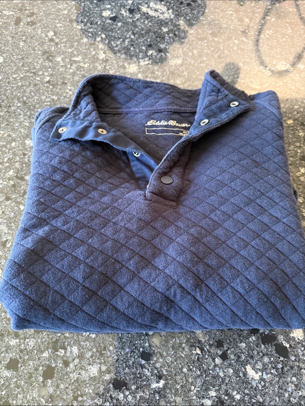 Eddie Bauer Quilted Navy Snap-Neck Pullover